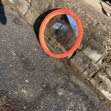 Vintage coral fabric dressing table set, 6 pieces (table, mirror, ottoman, bedside table)