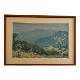 Watercolor on paper by Jean Vinay Isère mountain landscape