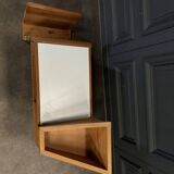 Table basse 1970 en pin bois laminé blanc avec porte-revues