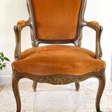 Vintage French Curry Velvet Cabriolet Armchair