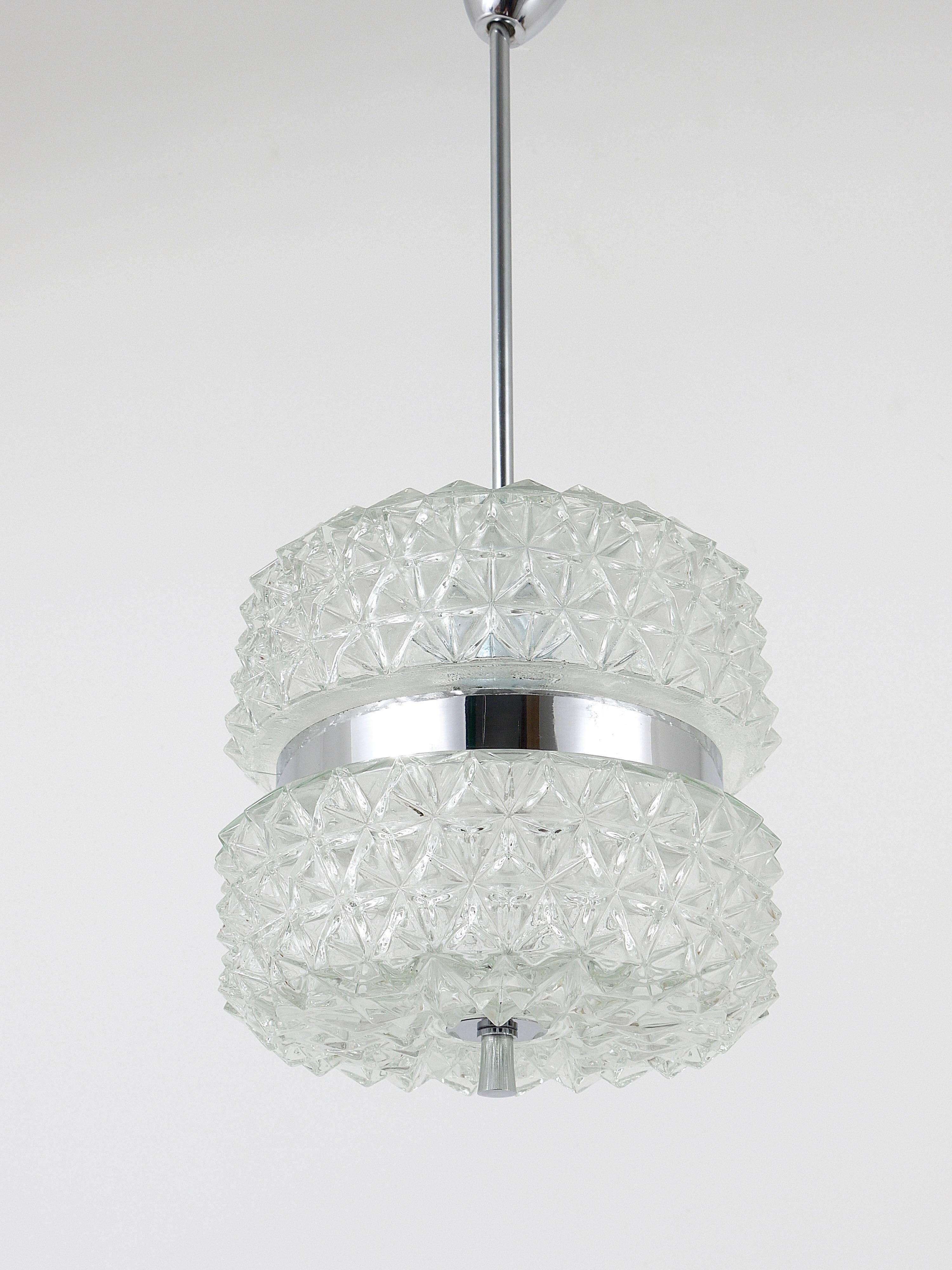 Faceted glass suspension light in chrome style by Karl Fagerlund from the 1960s.