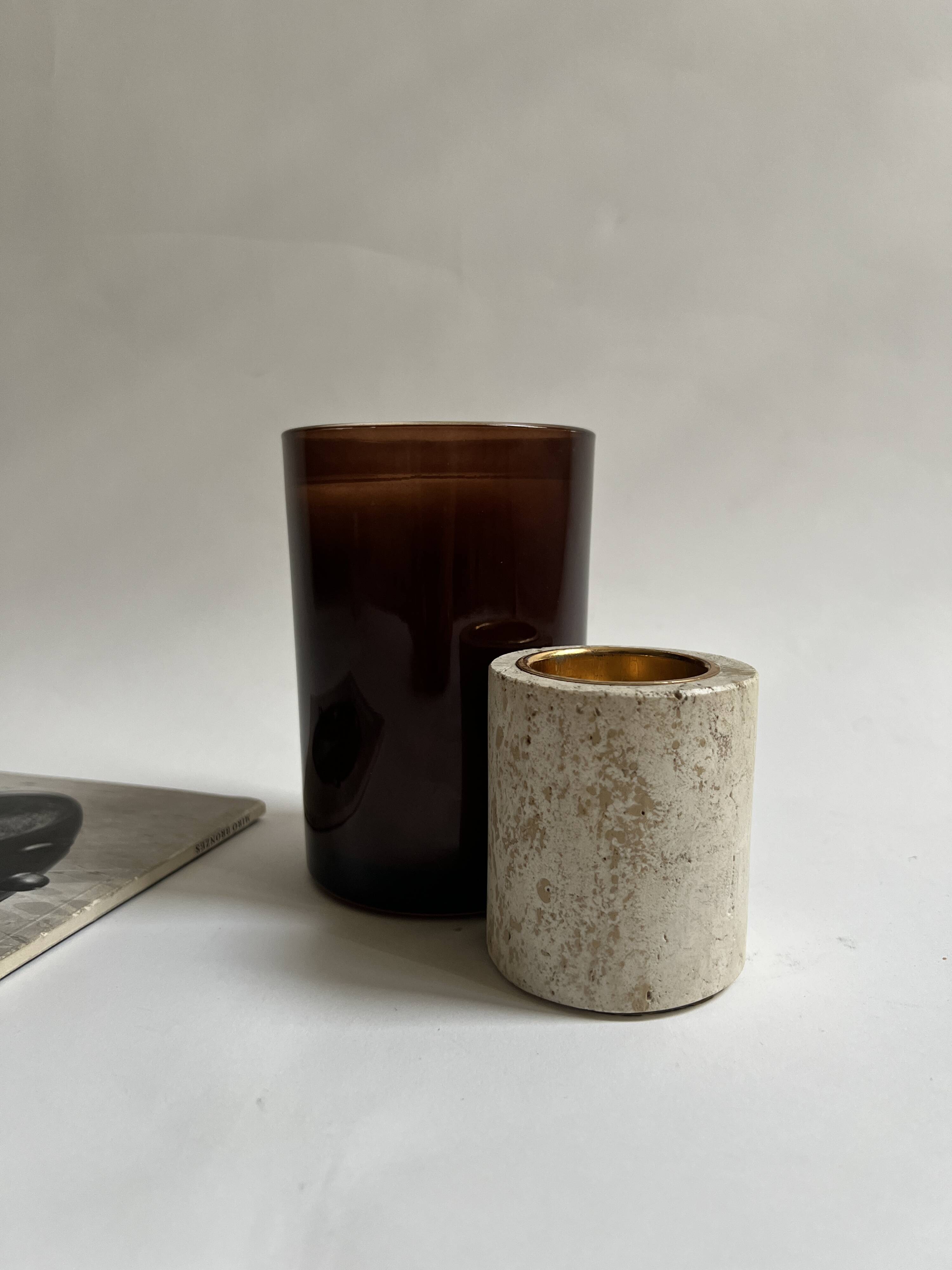 Cylindrical travertine candlestick by Fratelli Mannelli, Italian design 1970