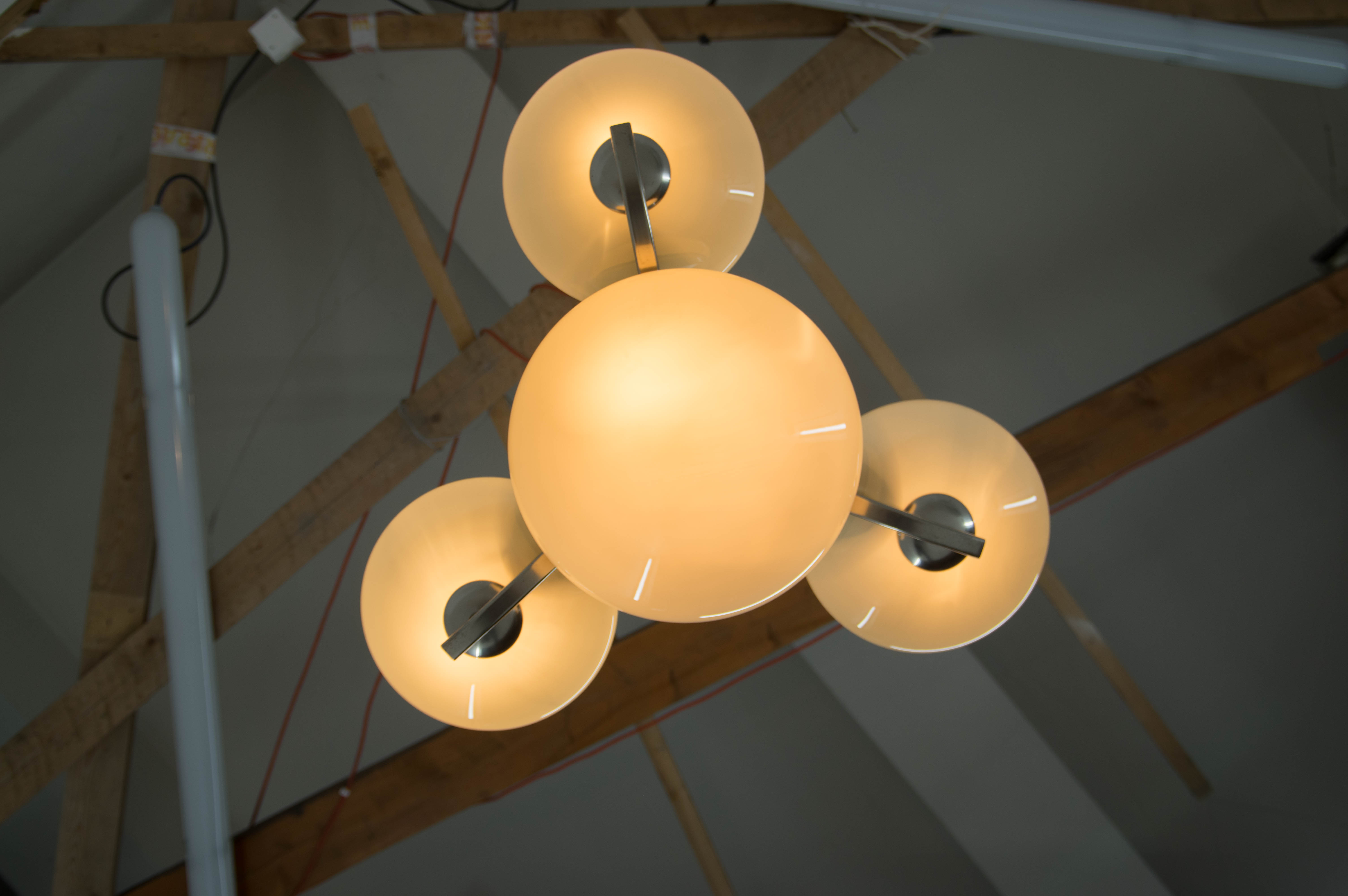 Art Deco Nickel-plating Chandelier, 1930s, Restored