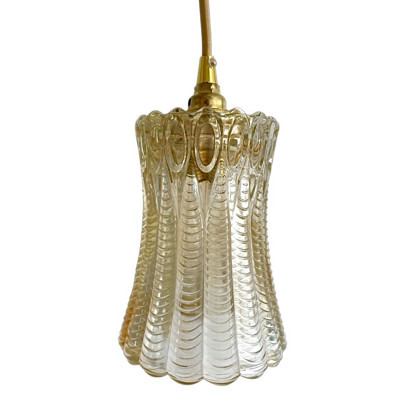 Vintage amber glass walking lamp electrified to nine