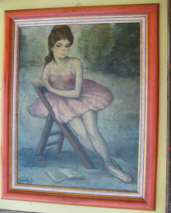 Tableau ancien, huile sur panneau, danseuse, signé garday
