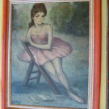 Tableau ancien, huile sur panneau, danseuse, signé garday
