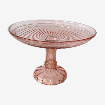 Compotier en verre moulé rose art nouveau