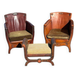 Lounge chairs and ottoman attributed to Otto Schultz for Boet AB, Sweden, 1930s, set of 3