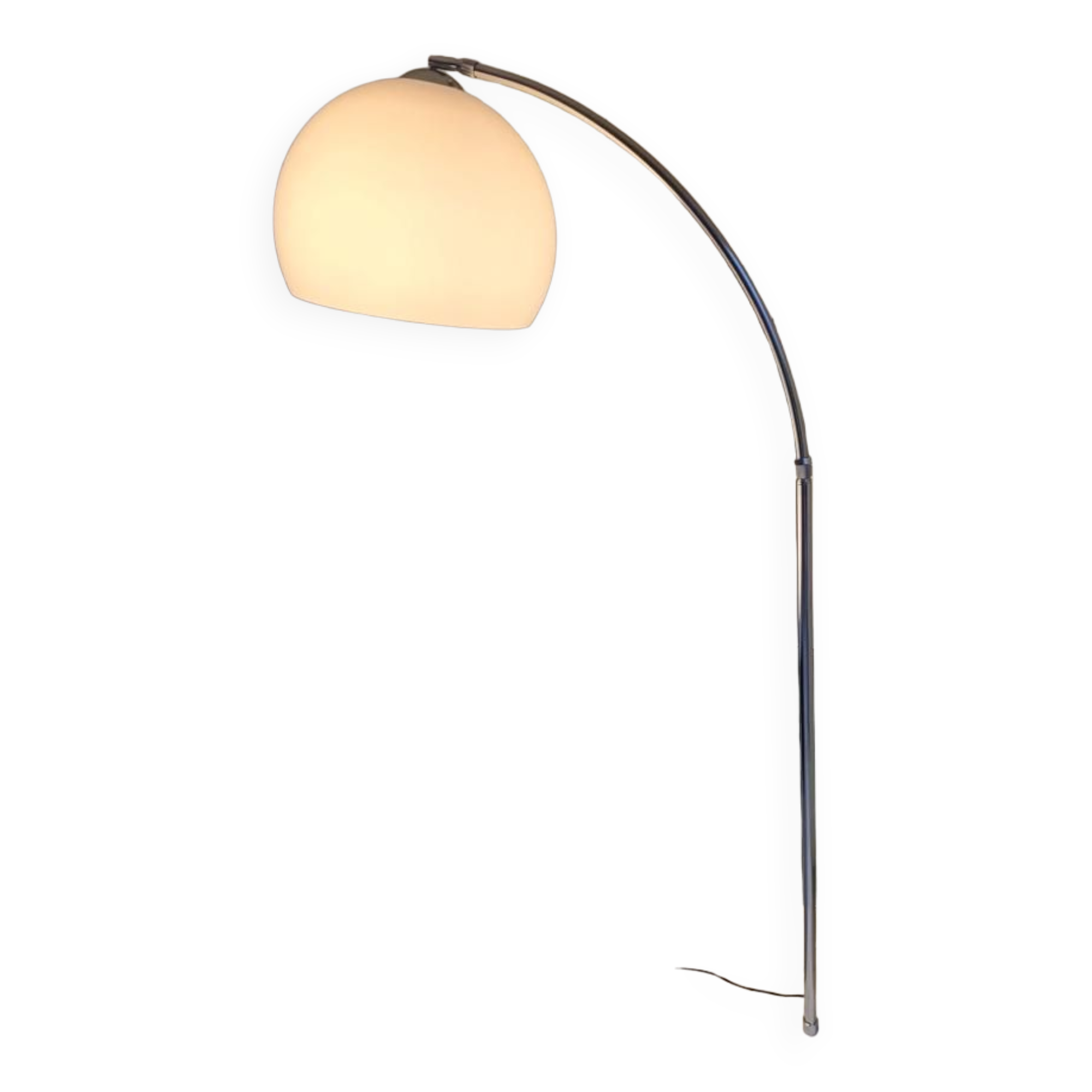 Lampadaire arc blanc et argenté en métal et marbre