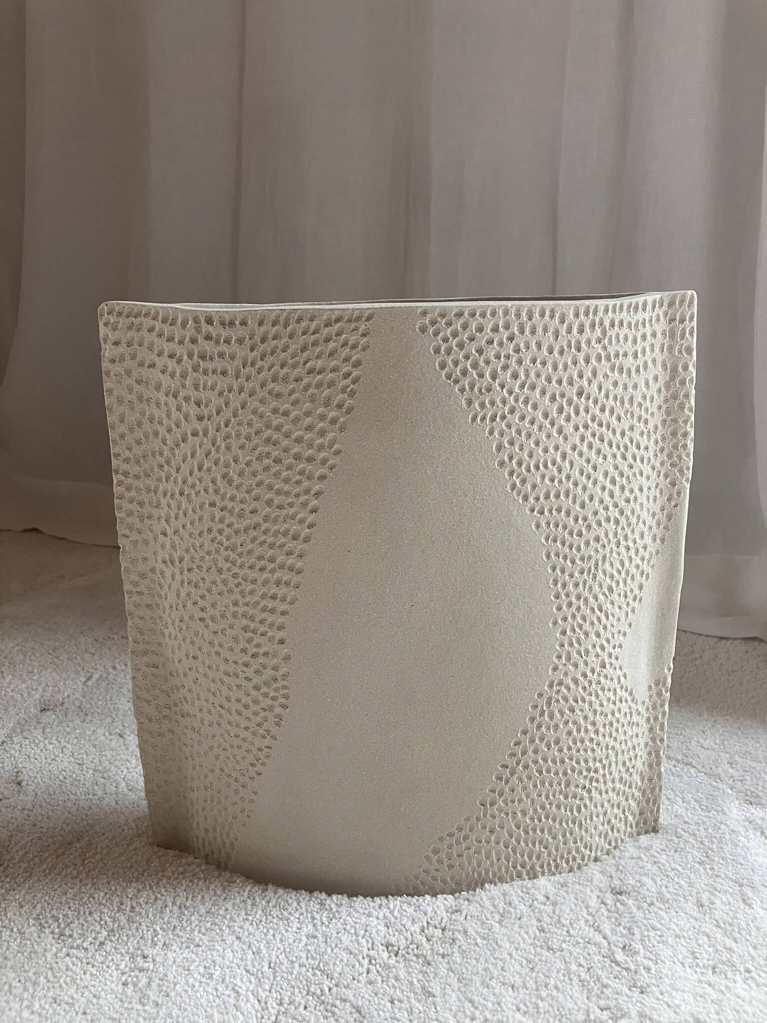 XL square ceramic vase with texture