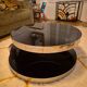 Table basse années 70 pivotante verre noire fumée et chrome