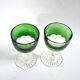 Set of 2 green cut crystal Rhine wine glasses, double H10.8cm.