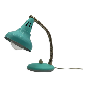 Lovely teal green brass adjustable lamp made in italy, 60s