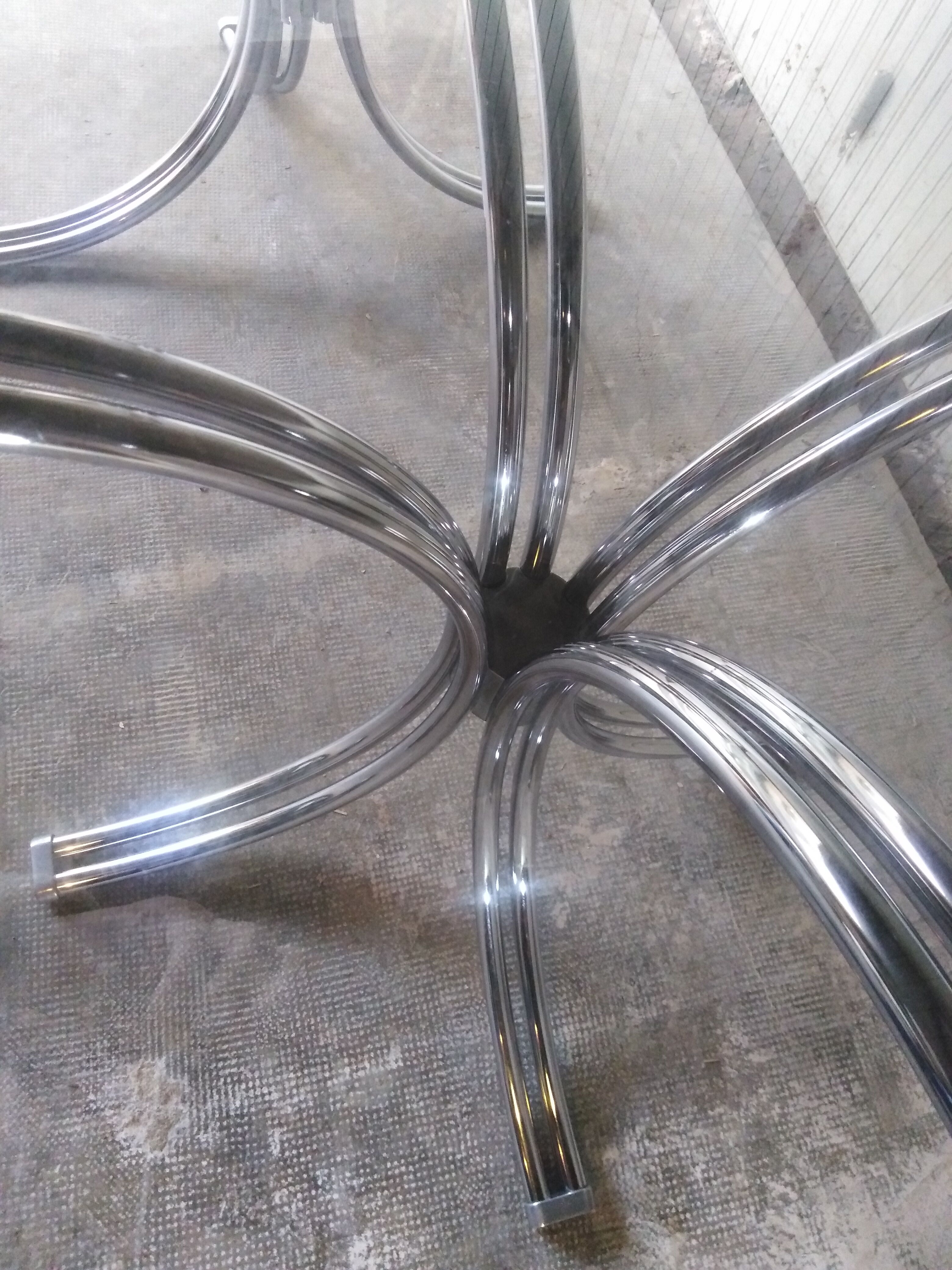 Large table Roche Bobois 1970 glass and chrome 8 pers