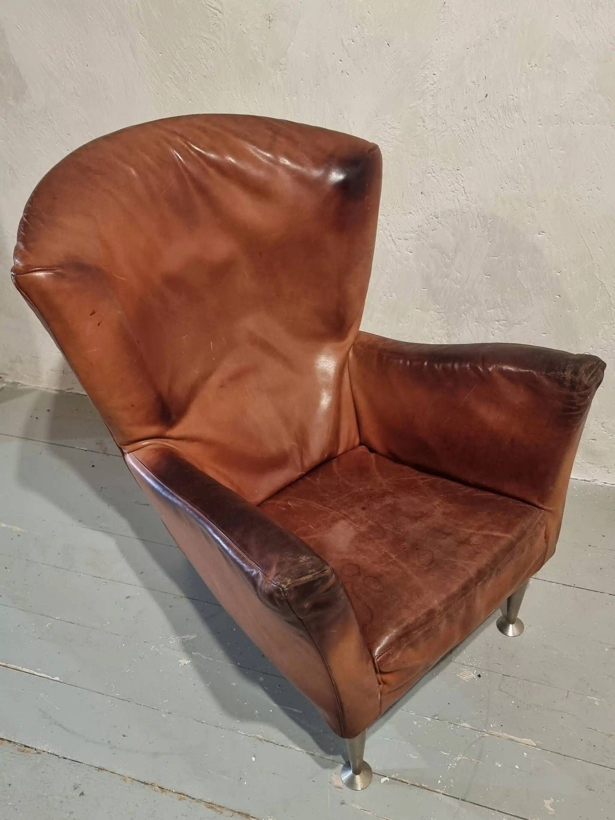 Vintage Dutch leather lounge chair, 1990s, Montis style