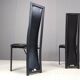 Chaises de salle à manger hautes en cuir noir vintage, lot de 6, années 1980