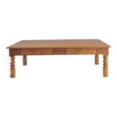 Large farmhouse-style coffee table with drawers, renovated oak.
