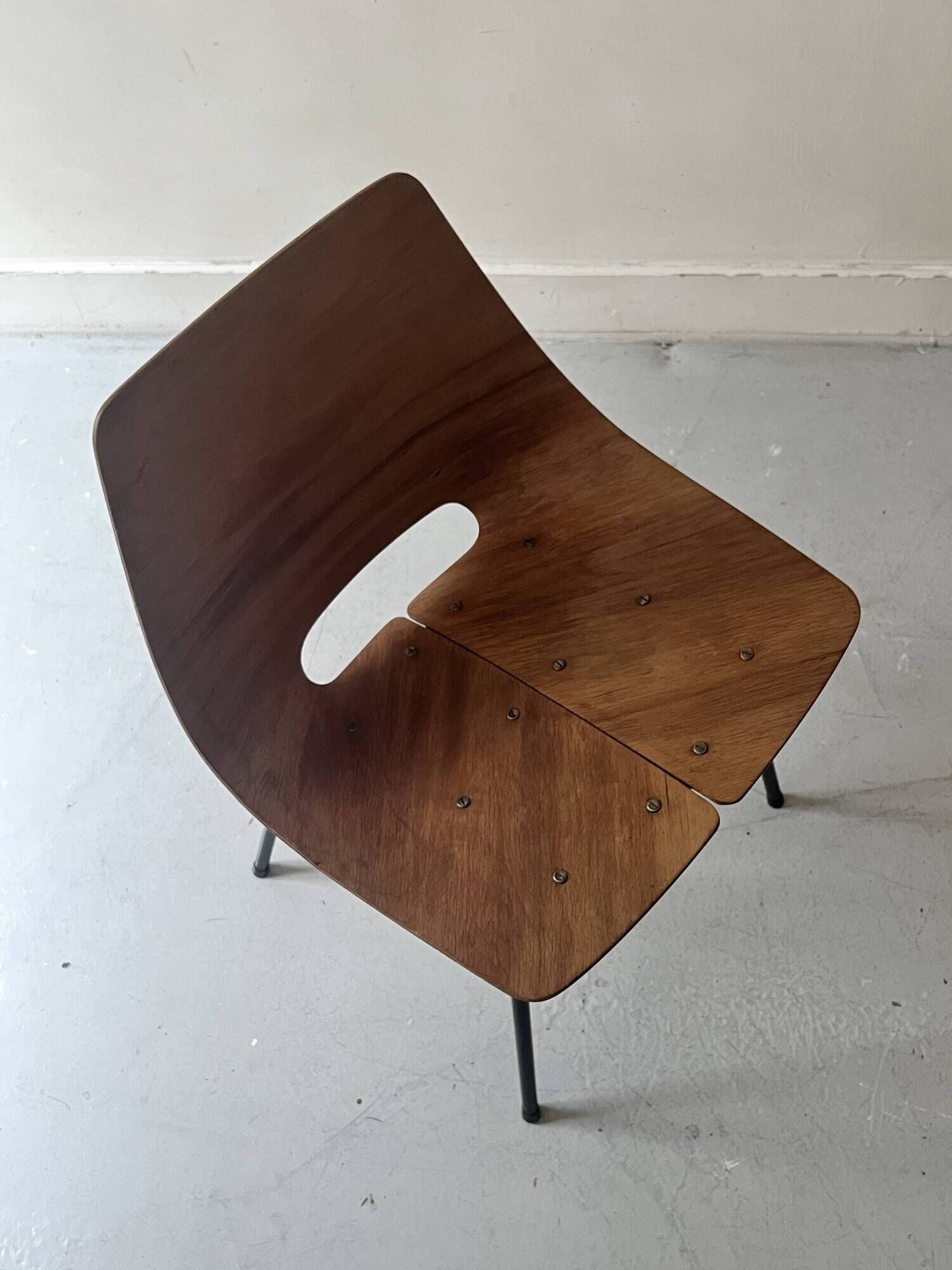 Barrel chair wood & metal by Pierre Guariche for Steiner Paris 1950
