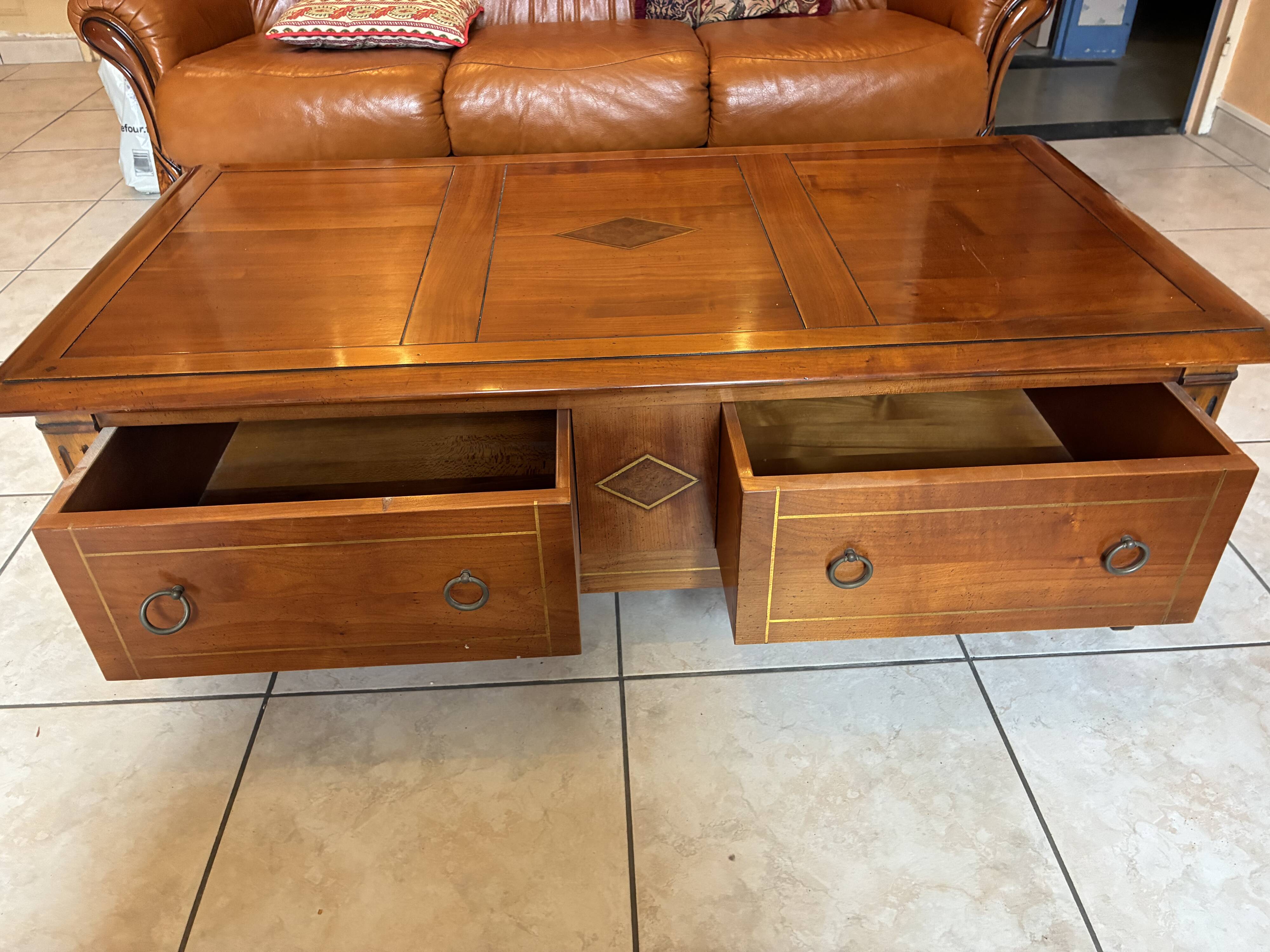 Solid wood coffee table – 1990s – with drawers
