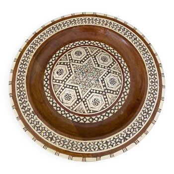 Assiette marocaine en marqueterie de nacre orientale milieu du XXe bois