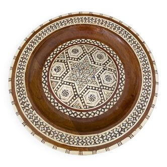 Moroccan plate in oriental mother-of-pearl marquetry mid-twentieth wood