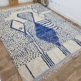 Vintage Azilal rug 310x246 cm - Blue geometric patterns