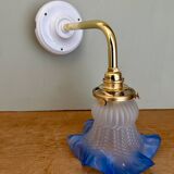 Vintage tulip angled wall light in frosted white and blue