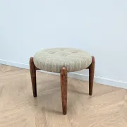 English stool in teak and cream fabric, 1960s