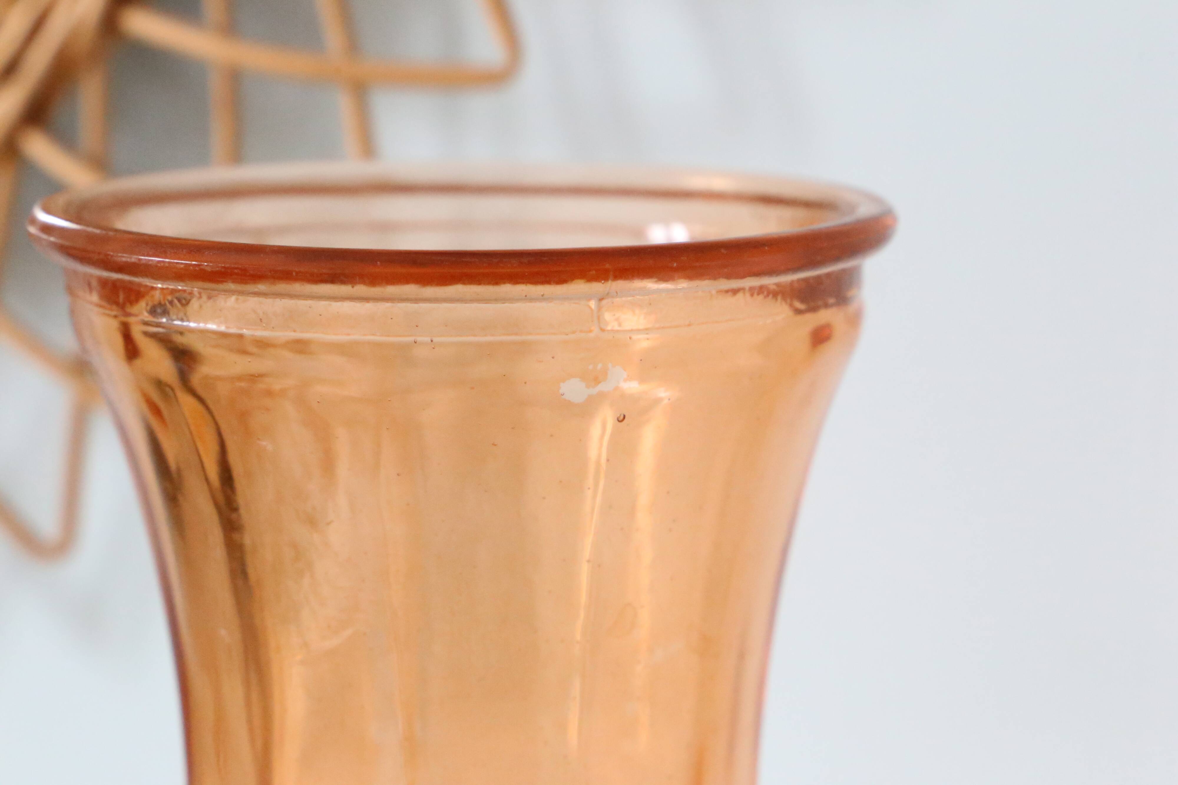 Large glass vase, apricot, French vintage, authentic