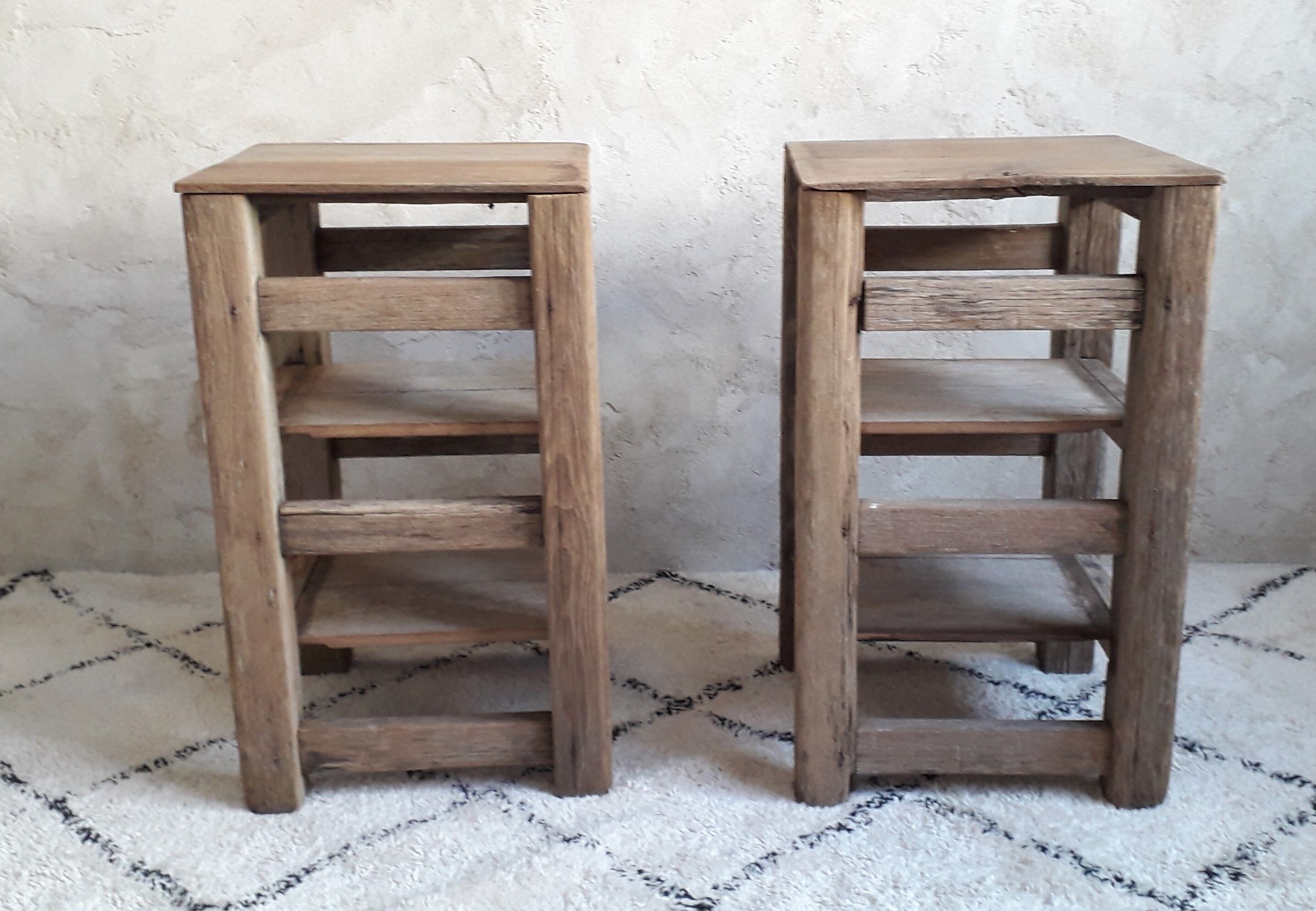 Pair of raw wooden bedsides