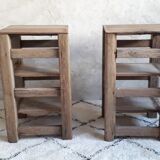 Pair of raw wooden bedsides