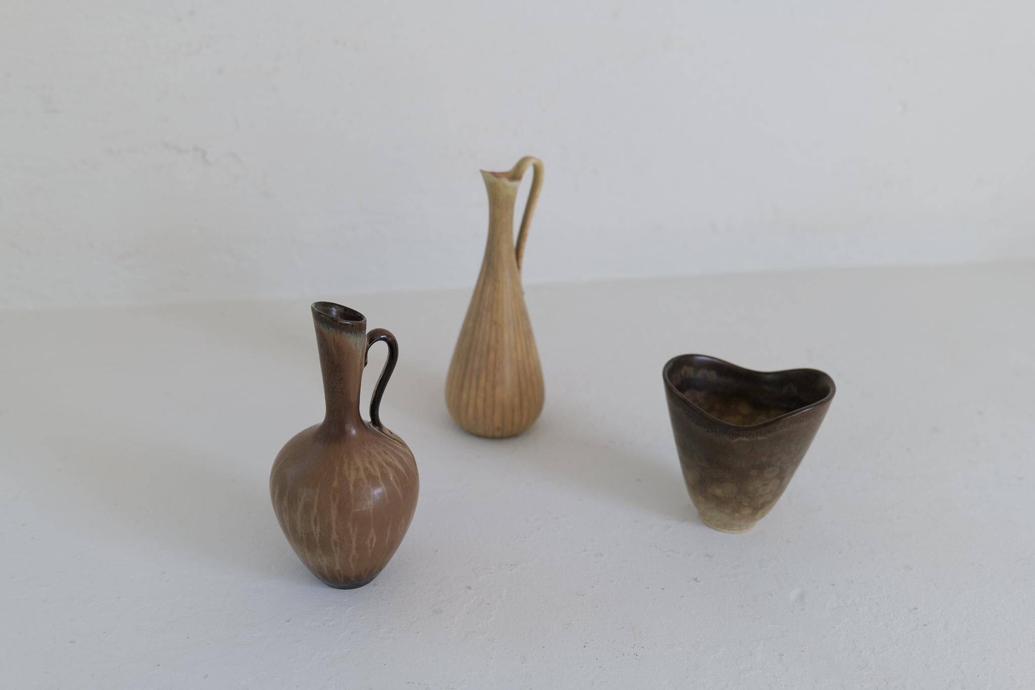Collection of 3 ceramic vases by Gunnar Nylund Rörstrand Sweden, 1950s.