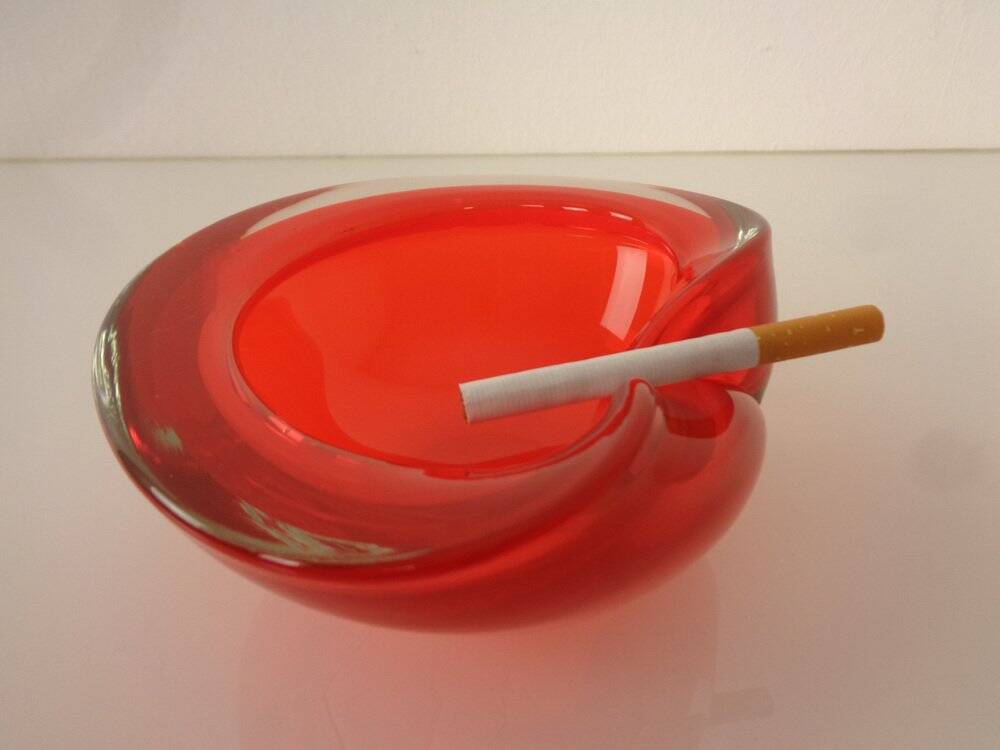 Vintage Italian Red Murano Glass Ashtray, 1960s