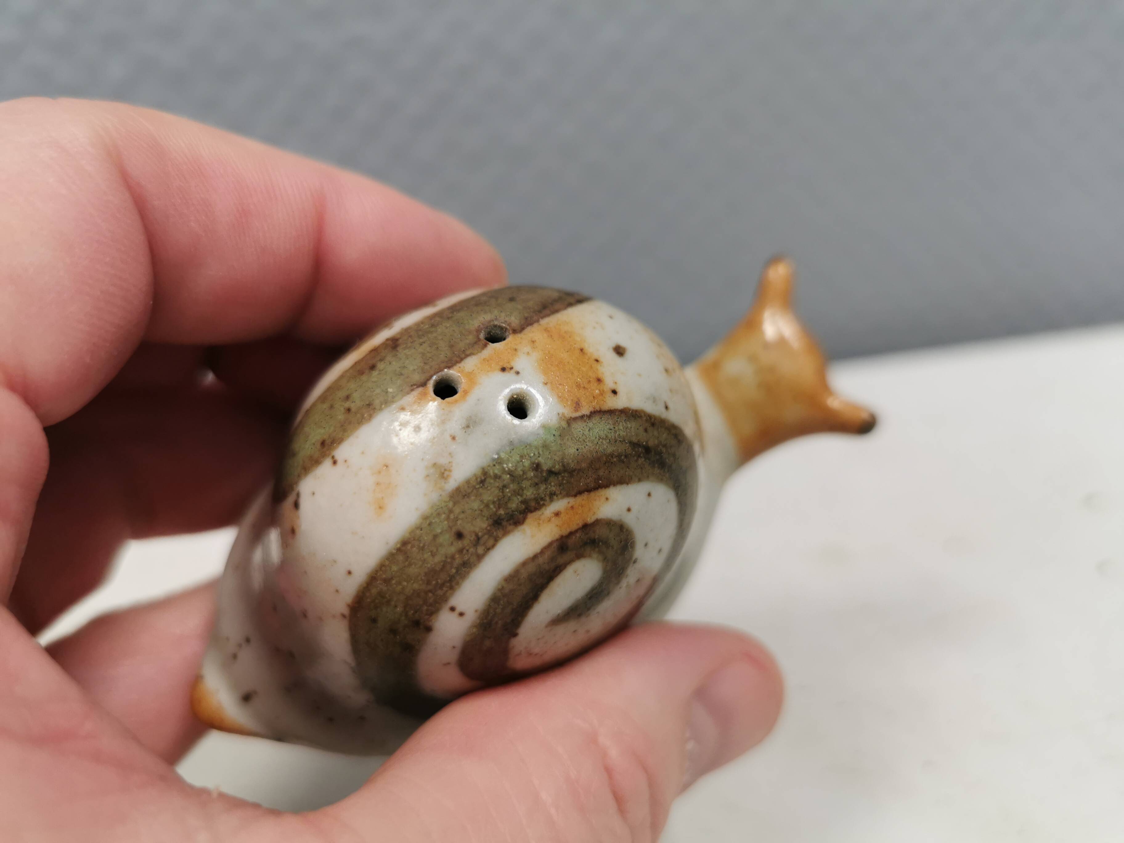 Ceramic snails as salt and pepper shakers, Denmark, 1970s-1980s