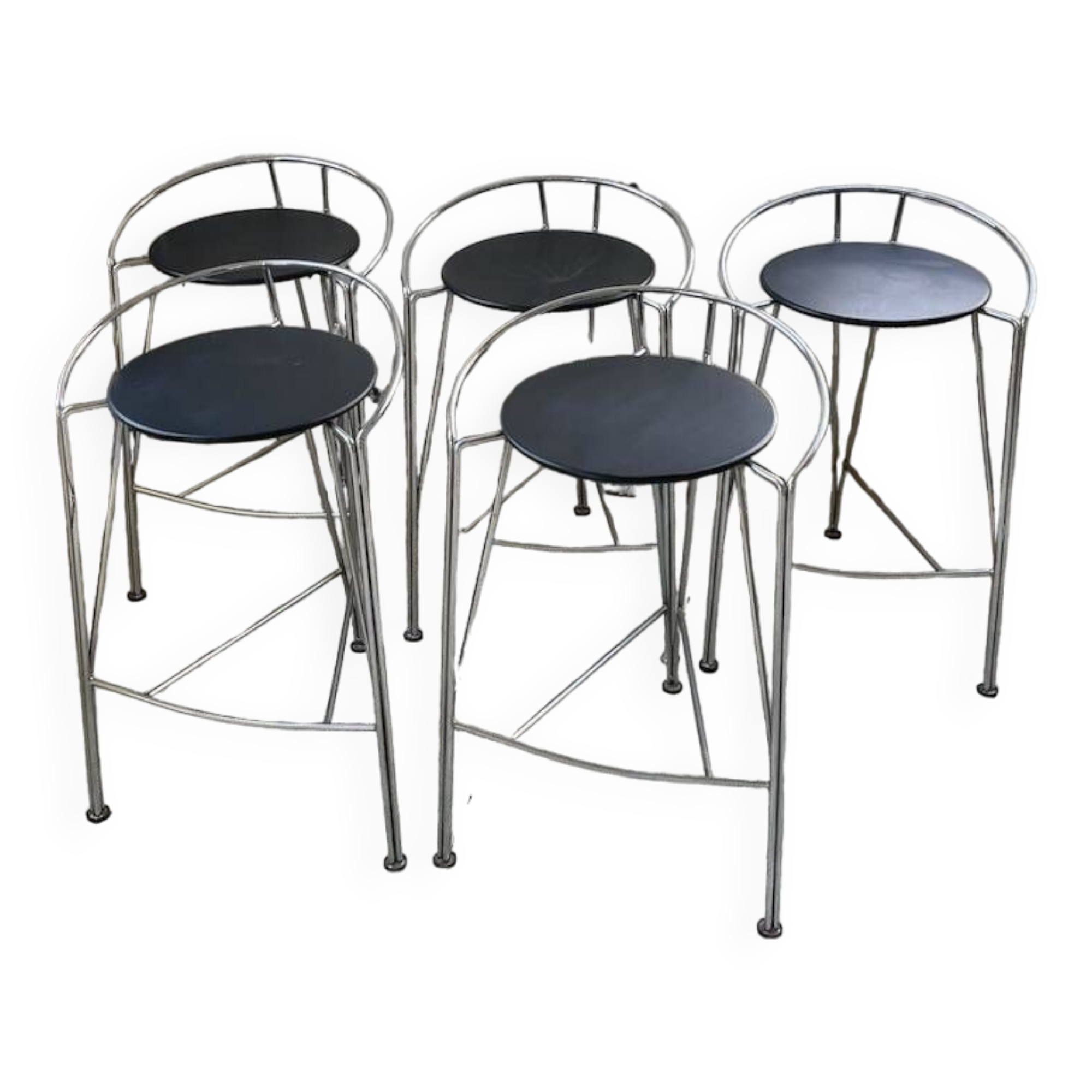Set of 5 high stools "silver moon" Pascal Mourgue