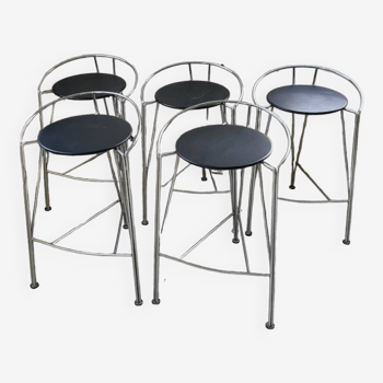 Set of 5 “silver moon” high stools Pascal Mourgue
