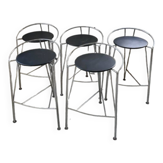 Set de 5 tabourets hauts « lune d’argent » Pascal Mourgue