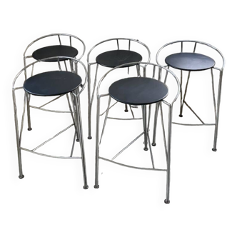 Set of 5 “silver moon” high stools Pascal Mourgue
