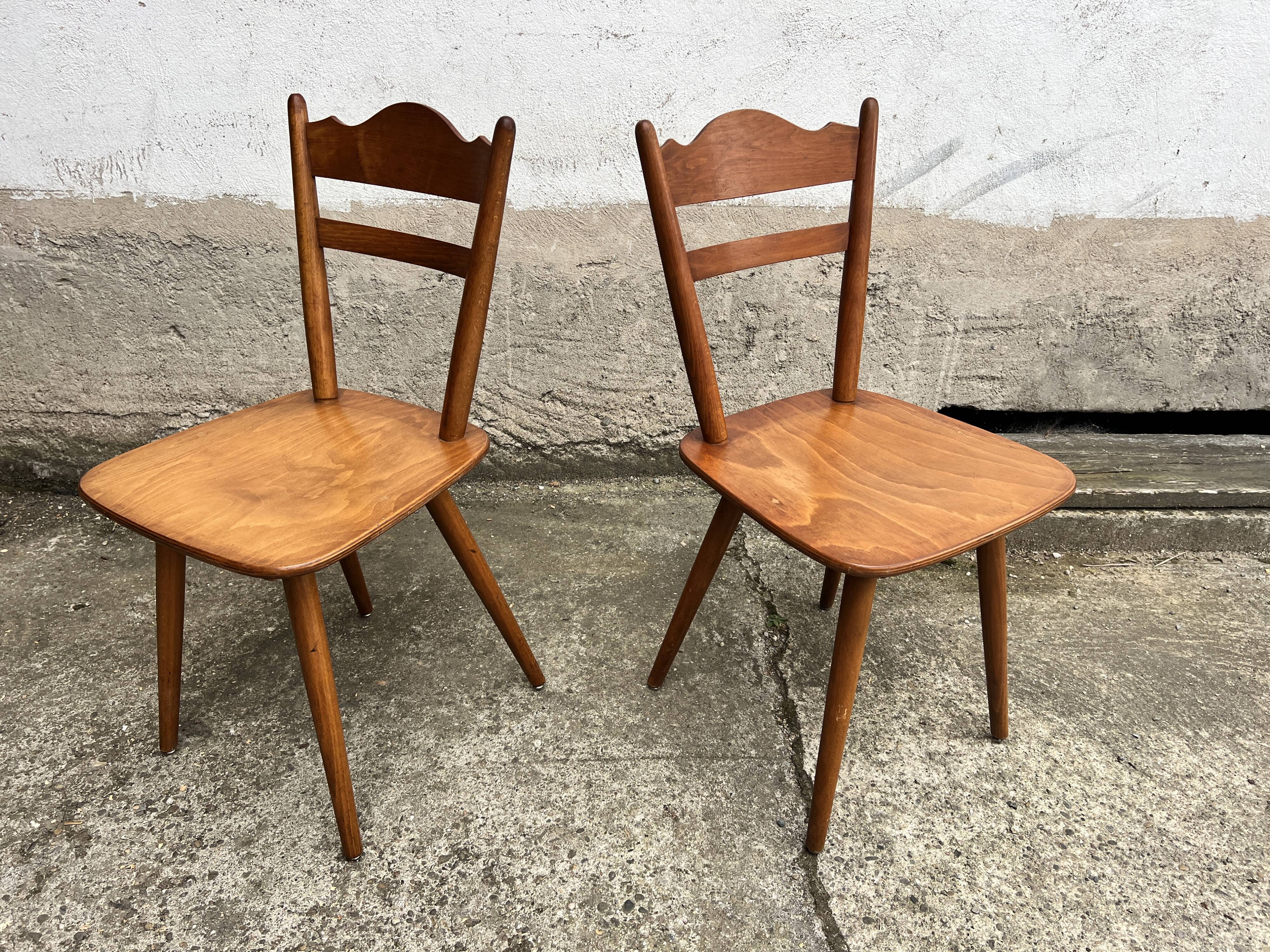 Set of 4 vintage beech bistro chairs – compass legs