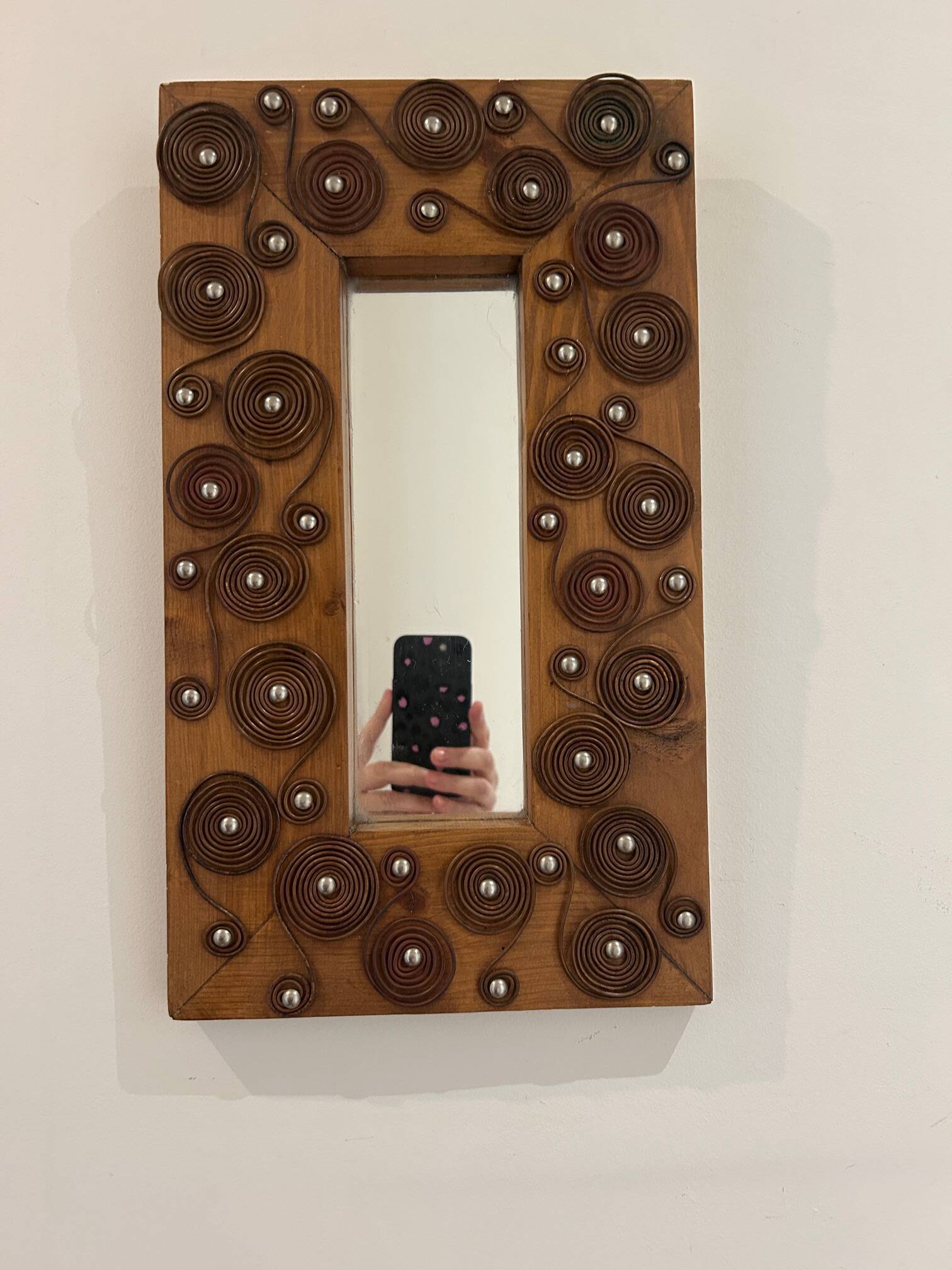 brutalist mirror in wood and metal 1970