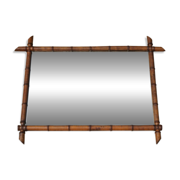 Grand Miroir Mural Antique en Imitation Bambou avec Verre Renard, France