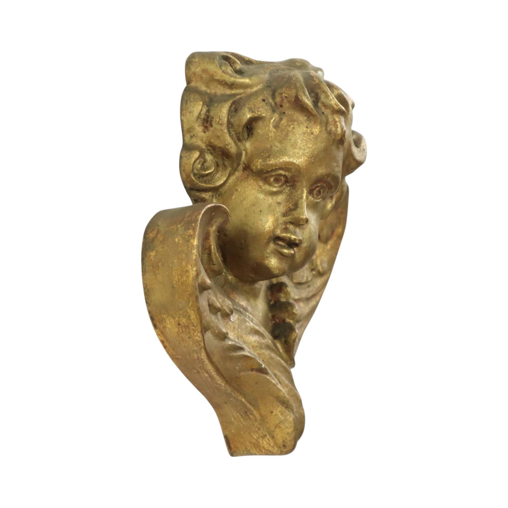 Vintage Angel Head Bust Gilded Plaster Wall Decoration 20cm