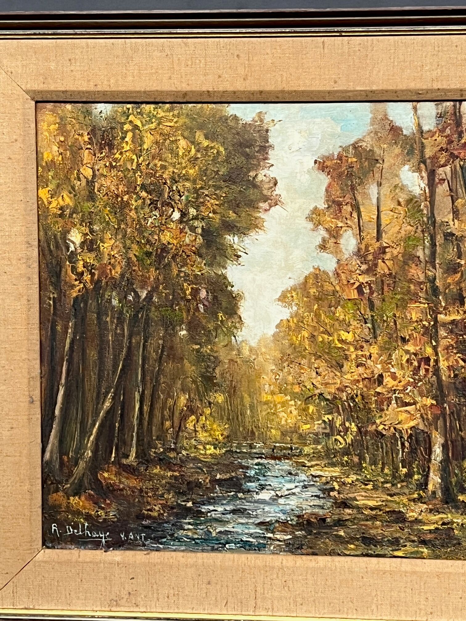 R. Delhaye. "Autumn forest landscape." Oil on canvas.