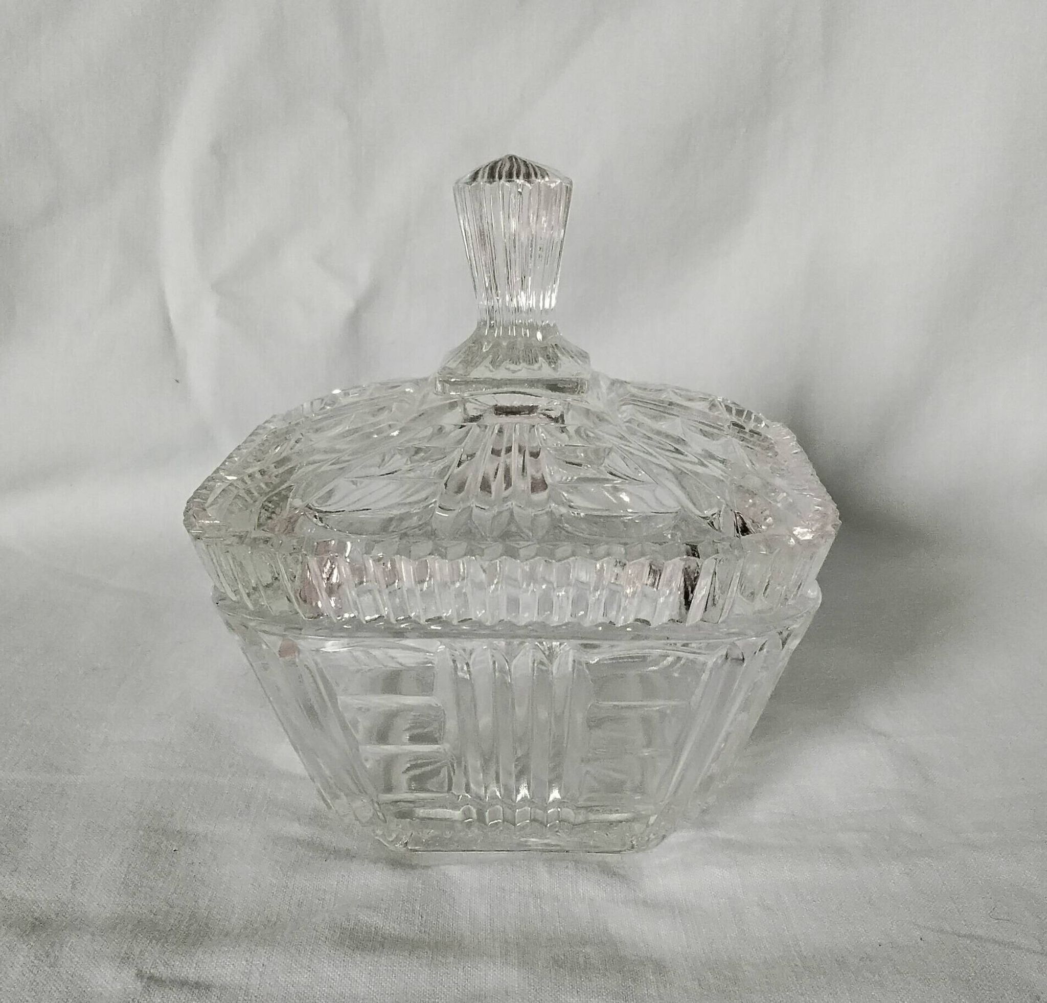 Cut glass sugar bowl