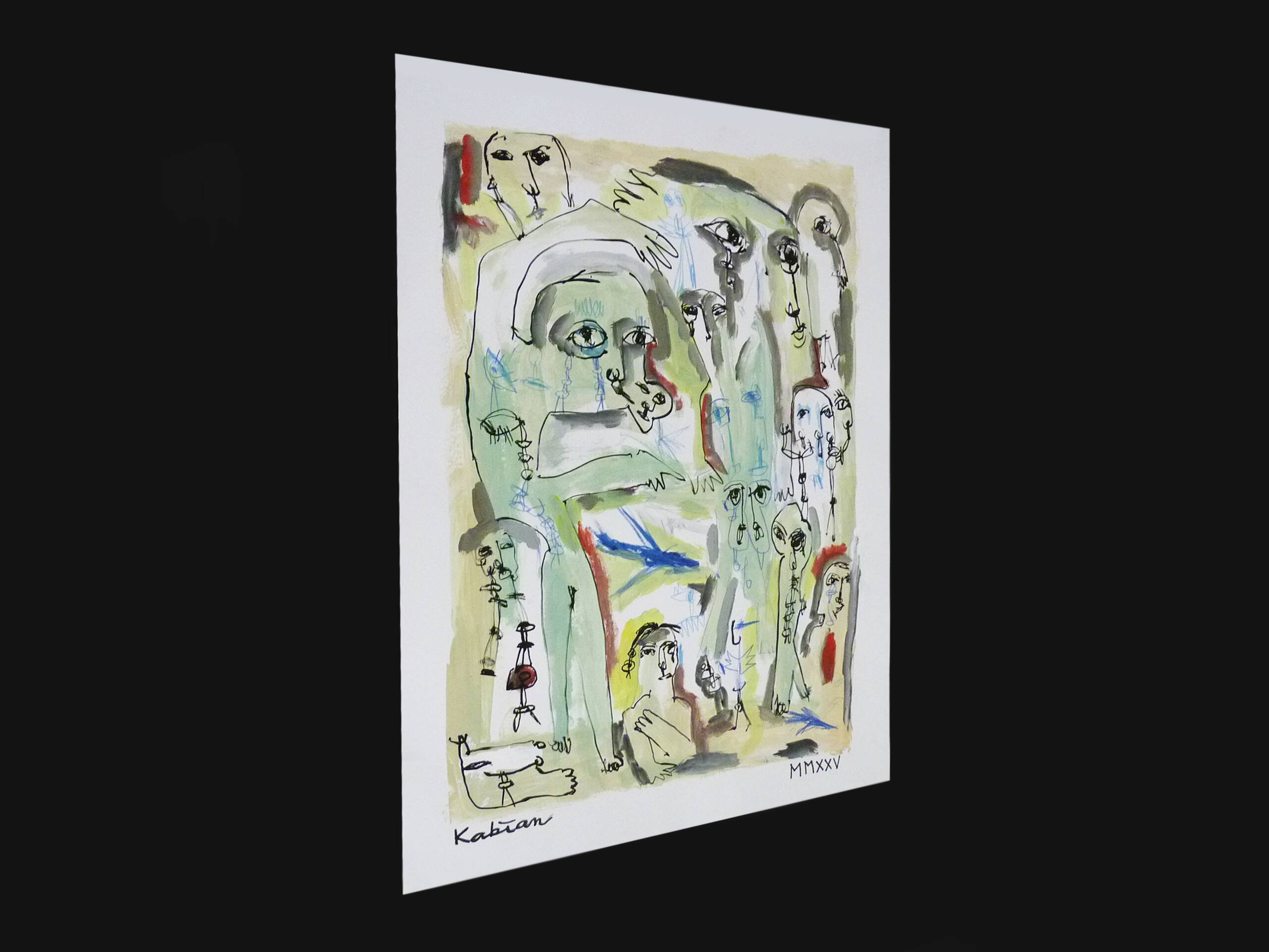 Mixed technique Art brut/Figurative art/Unique art signed Kabian 65X50 cm