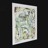 Mixed technique Art brut/Figurative art/Unique art signed Kabian 65X50 cm