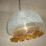 Chandelier in scratched glass and moiré rim