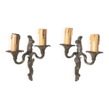 Pair of wall lights, classic style, LouisXV, gold metal, bronze or brass, candle holder effect