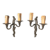Paire d'applique, style classique, Louis XV, métal doré,bronze ou laiton , effet bougeoir