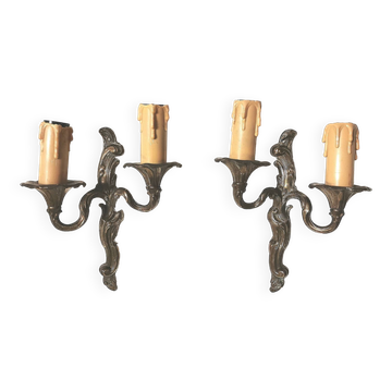 Pair of wall lights, classic style, LouisXV, gold metal, bronze or brass, candle holder effect